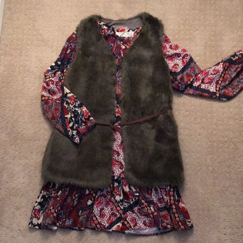 Zara Kids Boho Dress and Faux Fur Vest